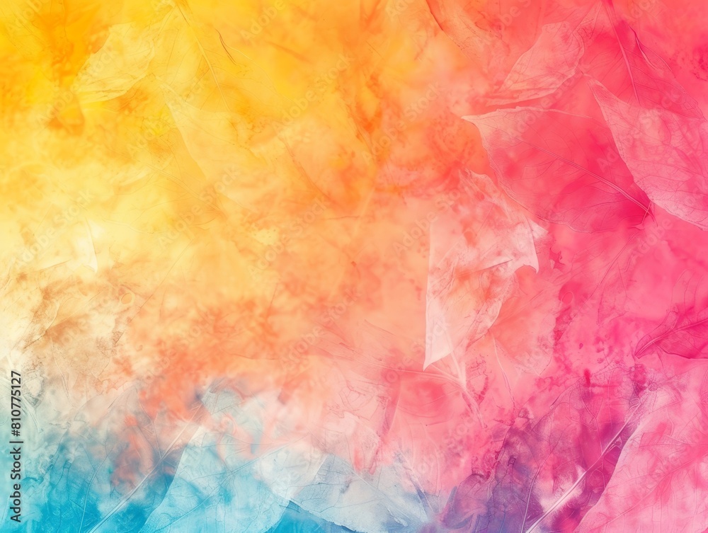 Fototapeta premium Soft gradient tie-dye in pink, orange, blue, and yellow with a dreamy, cloud-like texture.