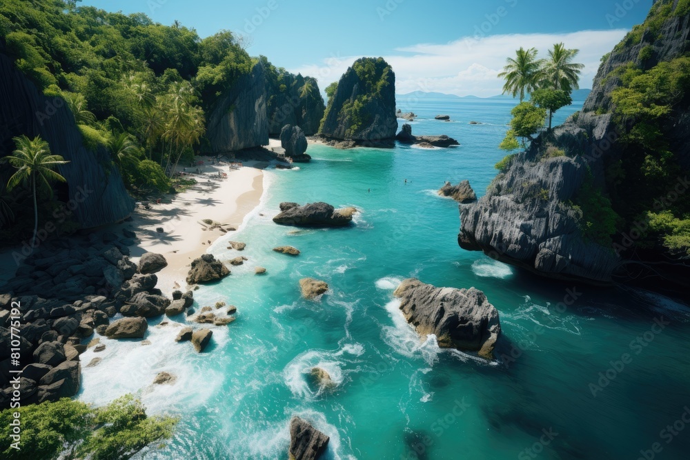 Thailand landscape. Majestic Coastal Landscape with Turquoise Waters and Lush Greenery.