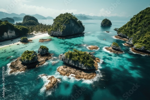 Thailand landscape. Spectacular Aerial View of Tropical Islands and Azure Waters.