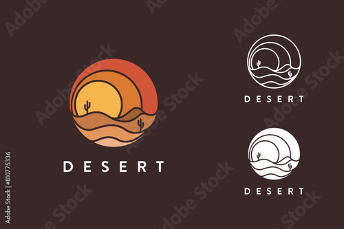Set modern abstract flat colorful desert logo icon vector template on dark background