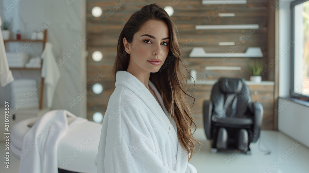 Young beautiful woman in a bathrobe in a spa salon Young beautiful woman in a bathrobe in a spa salon