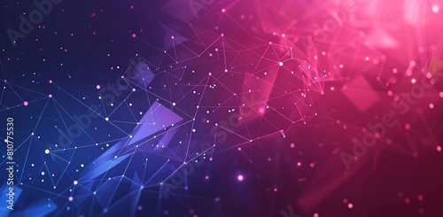 Abstract background with polygonal shapes and dots on purple blue gradient color, in technology digital network concept style. photo