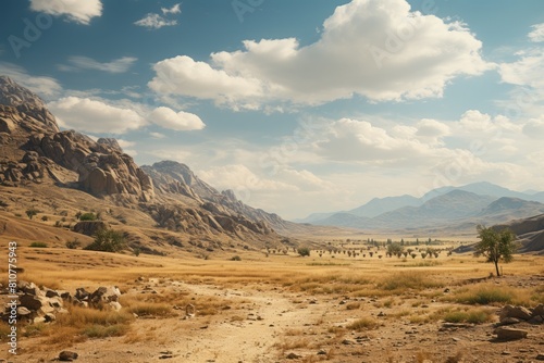 Turkmenistan landscape. Scenic Arid Desert Landscape with Rocky Mountains and Winding Trail.