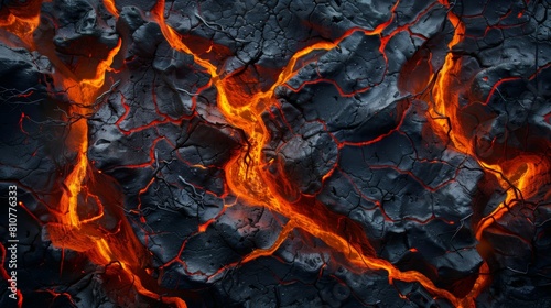 Close-up view of crackling flames burning orange, red, and yellow in a fireplace, lava.