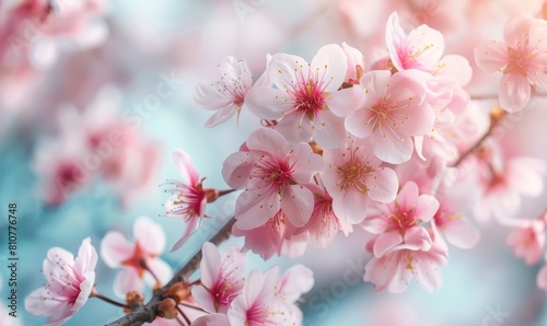 Delicate pink cherry blossoms in bloom