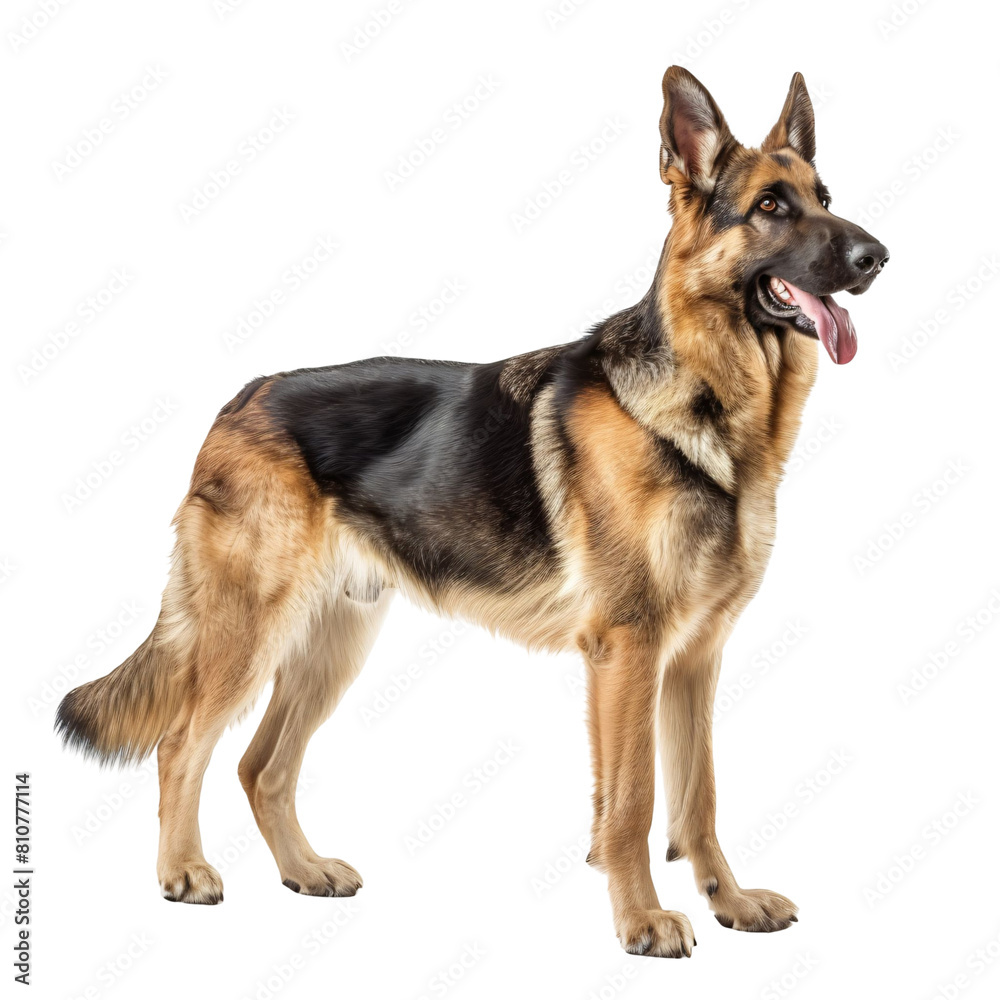 German Shepherd Alert and Standing die cut PNG Style Isolated on White and Transparent Background
