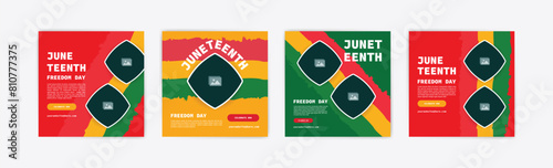 Juneteenth freedom day. Social media post template for Juneteenth day. Celebration freedom, emancipation day in 19 june, African-American history and heritage.