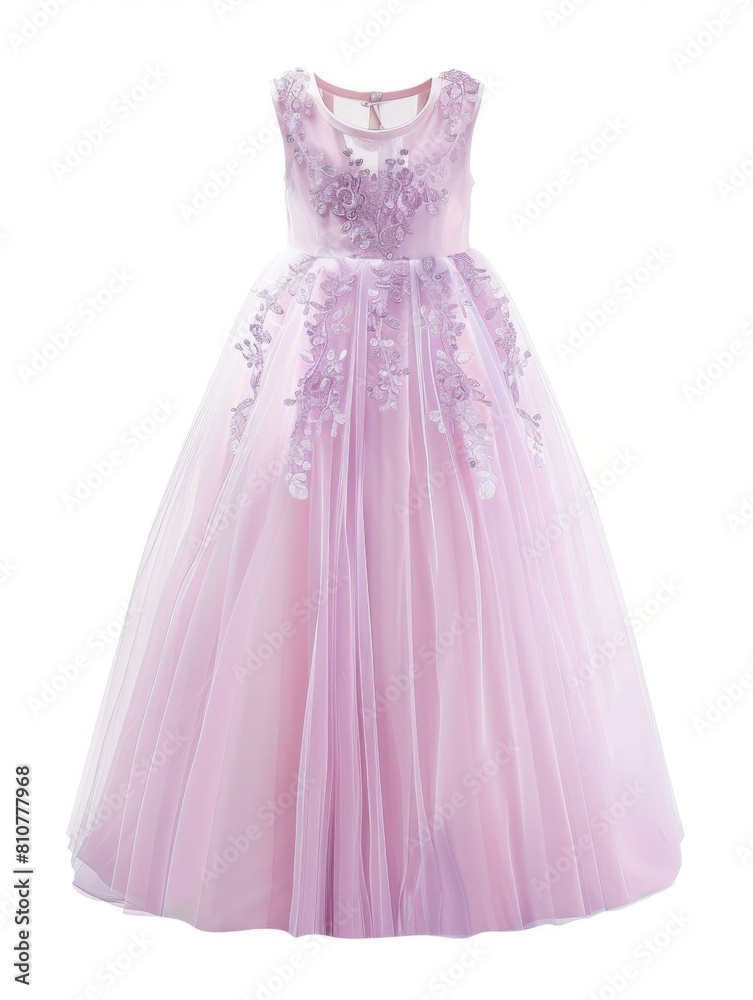 A pretty pastel children's long tulle dress with Embroidery decoration> Bridesmaid, prom, wedding or flower girl special occasion dress. 