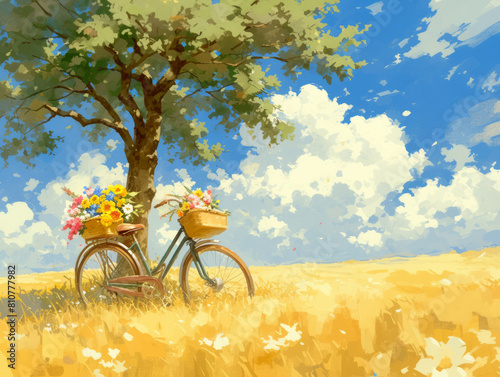 Bicycle in the field illustration