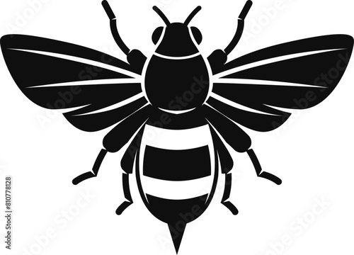 Illustration of honey bee in monochrome style. Design element for logo, sign, emblem. Vector illustration © liubov