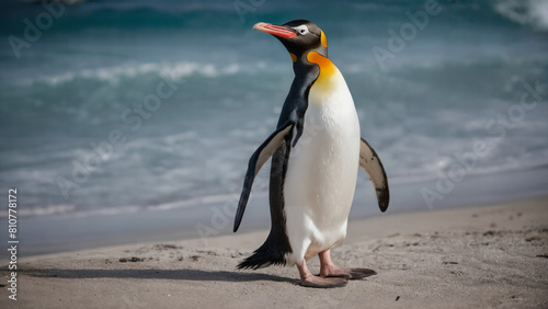 penguin standing on the beach with its beak open  full body