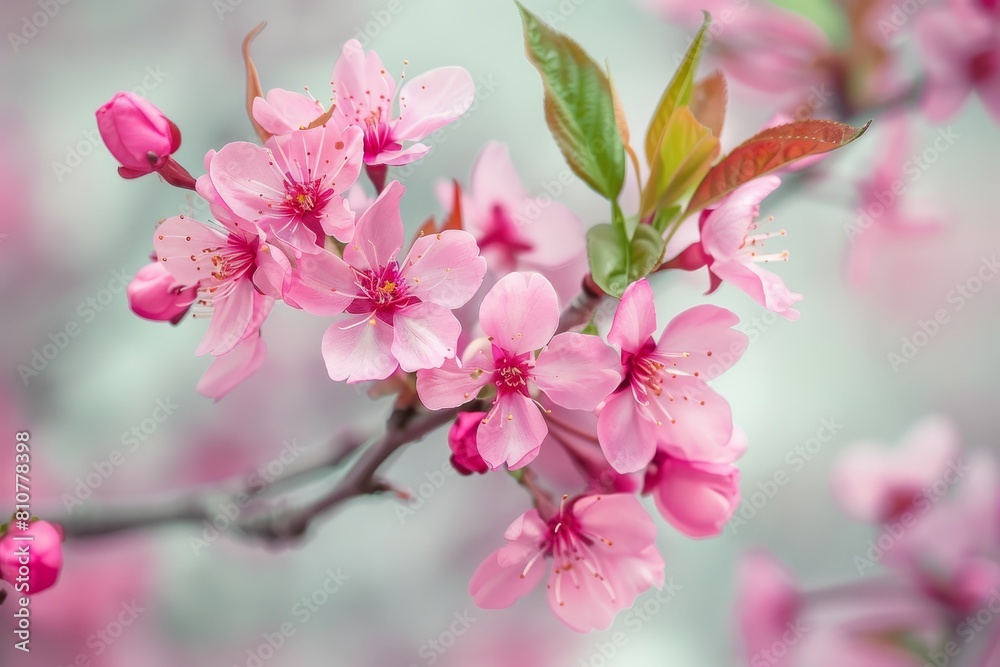 Obraz premium Blooming pink cherry blossoms in springtime