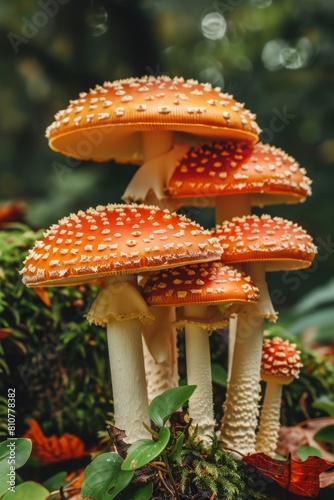 Vibrant orange mushrooms in a forest
