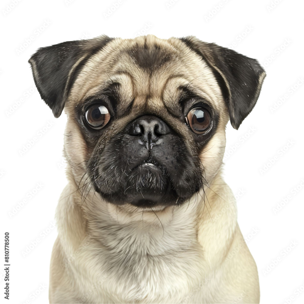 Pug Looking Quizzically at the Camera die cut PNG Style Isolated on White and Transparent Background Pug Looking Quizzically at the Camera die cut PNG Style Isolated on White and Transparent Background