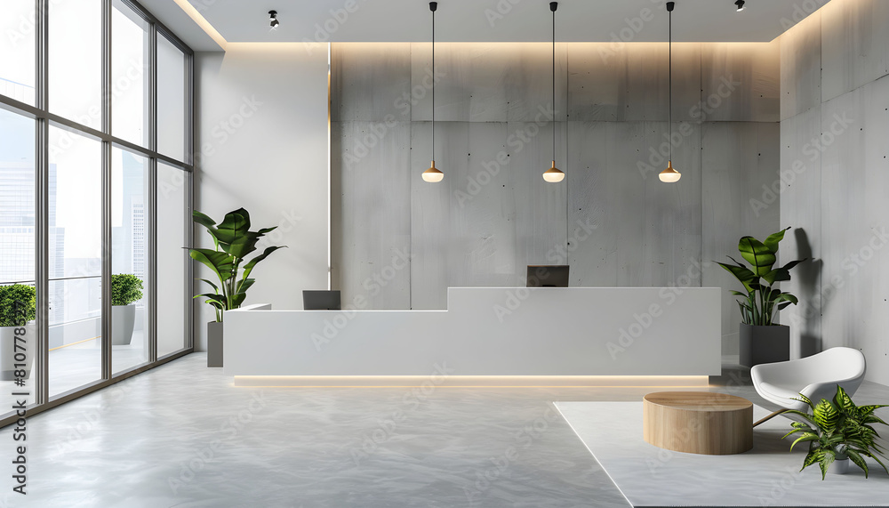 Fototapeta premium light grey reception desk in modern office for business card design