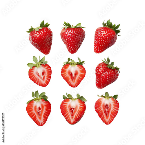 Fresh and succulent strawberries displayed in various angles, showcasing their vibrant red color and juicy texture, perfect for culinary presentations and healthy eating promotions - AI generated
