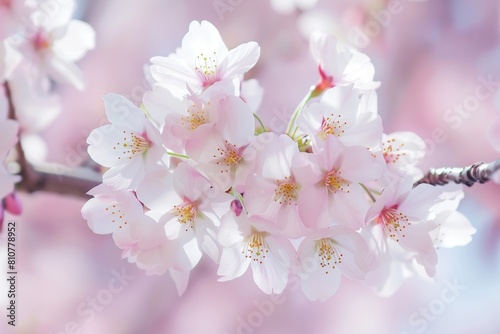 Delicate pink and white cherry blossoms in bloom