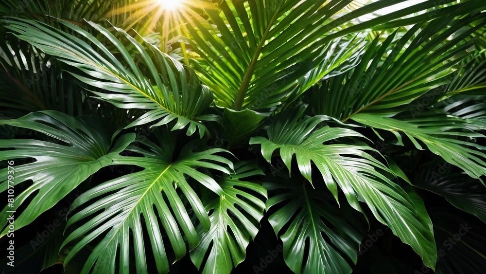 Green tropical leaves background