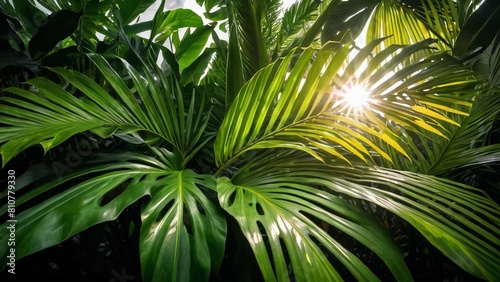 Green tropical leaves background