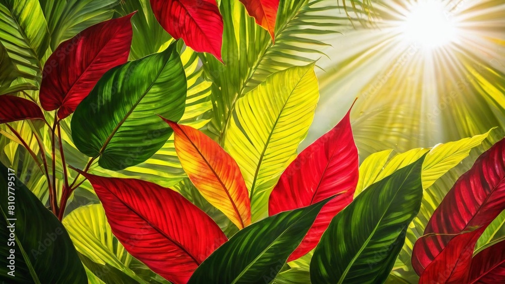 Multicolored tropical leaves background