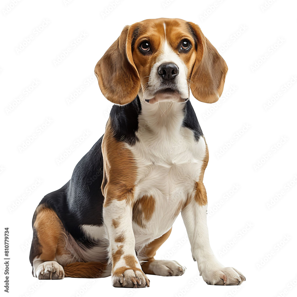 Beagle with Floppy Ears Perked Up die cut PNG Style Isolated on White and Transparent Background
