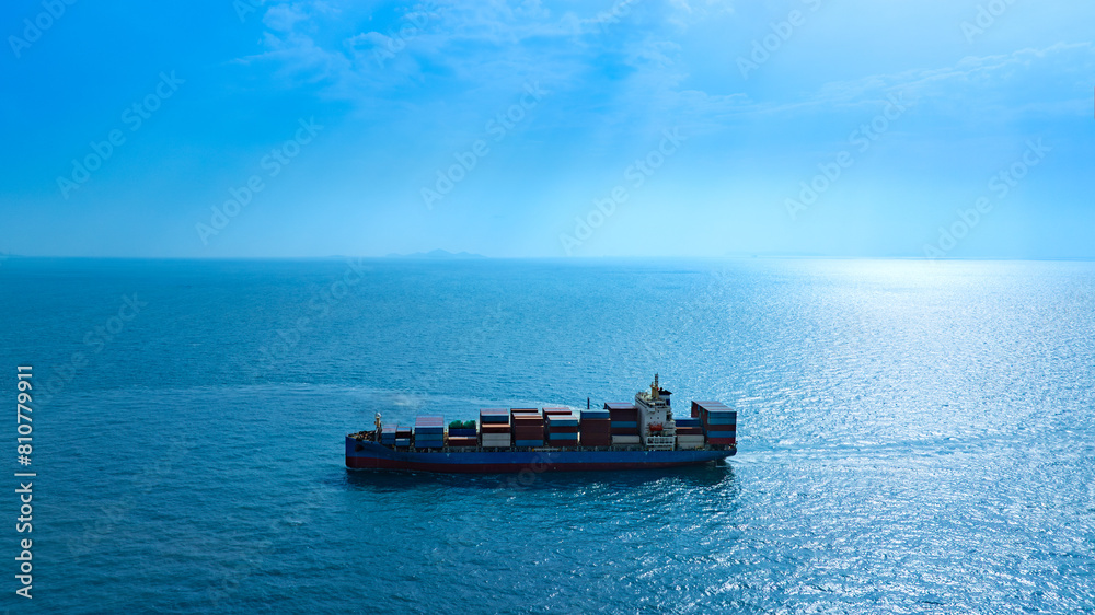 Aerial view of the freight shipping transport system cargo ship container. international transportation Export-import business, logistics, transportation industry concepts	