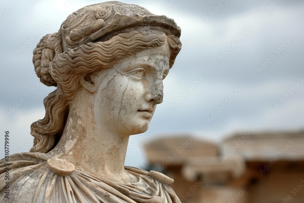 ancient greek statue against cloudy sky