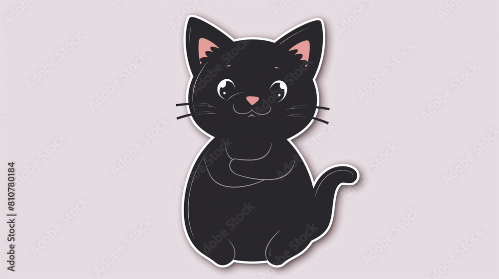 A black cat sticker designed in a simple Q version cute style, featuring pink arms crossed and a cute expression.The sticker is in the style of a white background with a black cartoon flat solid color