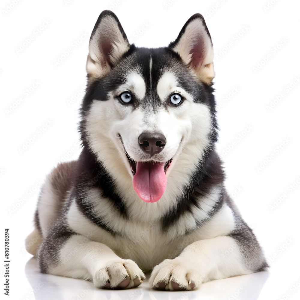 Alert Siberian Husky on White