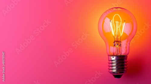 Glowing light bulb on vibrant pink and orange background