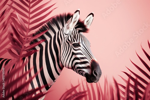 AI generated illustration of a zebra against pink backdrop