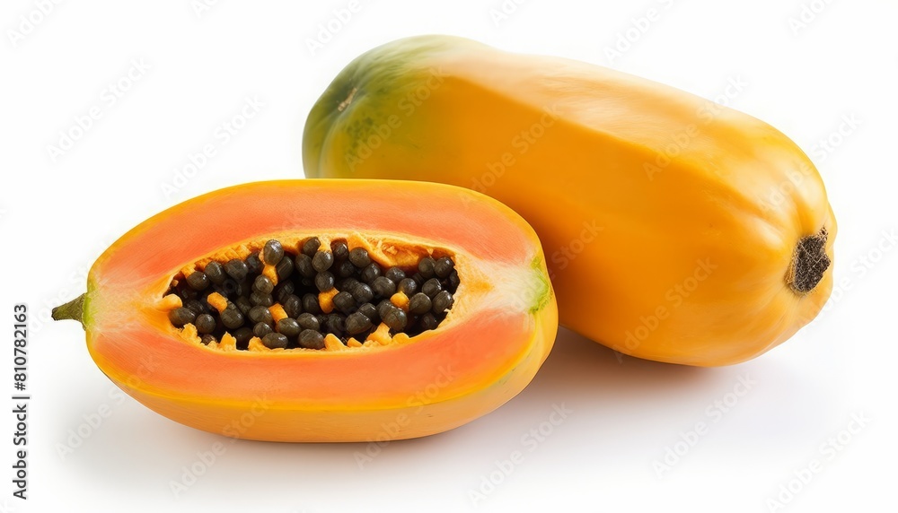 AI generated illustration of a slice and a whole papaya with seeds AI generated illustration of a slice and a whole papaya with seeds