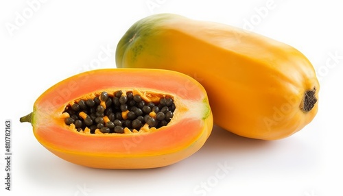 AI generated illustration of a slice and a whole papaya with seeds