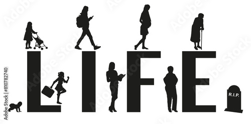 Women, stages of development, silhouettes. The life of a woman from birth to death.