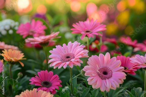 Vibrant pink gerbera daisies in a garden