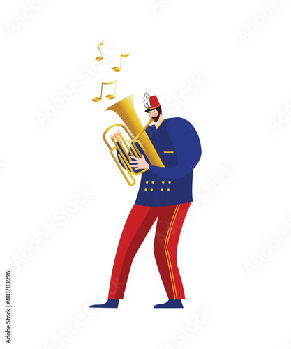 Tuba music hand drawn flat marching band illustration