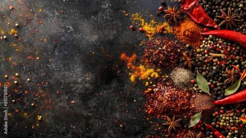 colorful spices with copy space for text and black background