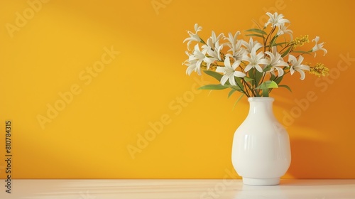 Wallpaper Mural Elegant white lilies in a vase on a yellow background Torontodigital.ca