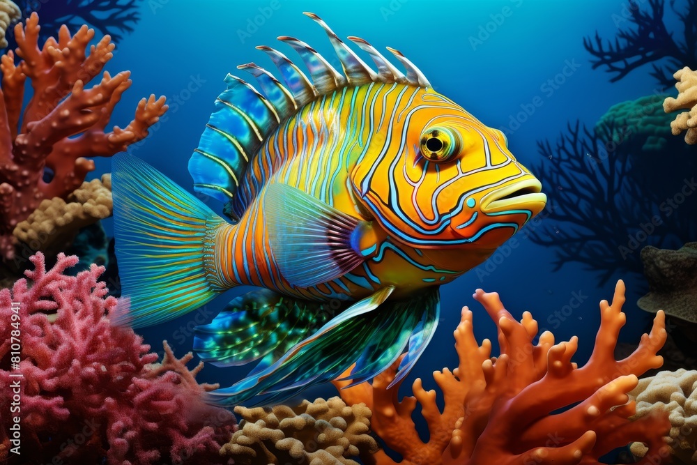 Vibrant tropical fish swimming in coral reef Vibrant tropical fish swimming in coral reef