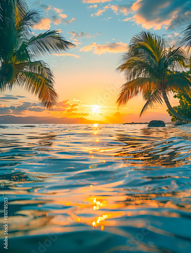 Tropical beach sunset with gentle waves