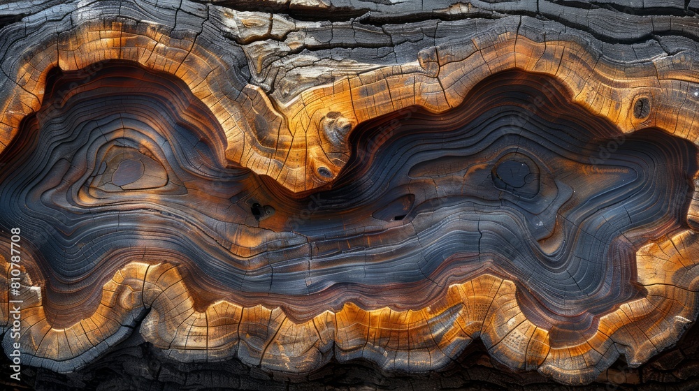 Close-up of a polished cross-section of wood showing intricate details.