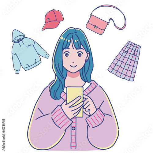 スマホで洋服を買う・売る女の子