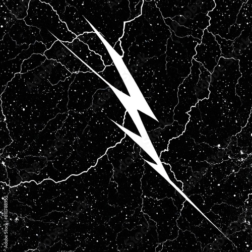 a black and white vector style illustration of a grunge or distressed lightning bolt photo