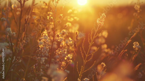 Landscape nature background of beautiful flower field on sunset © ksu_ok