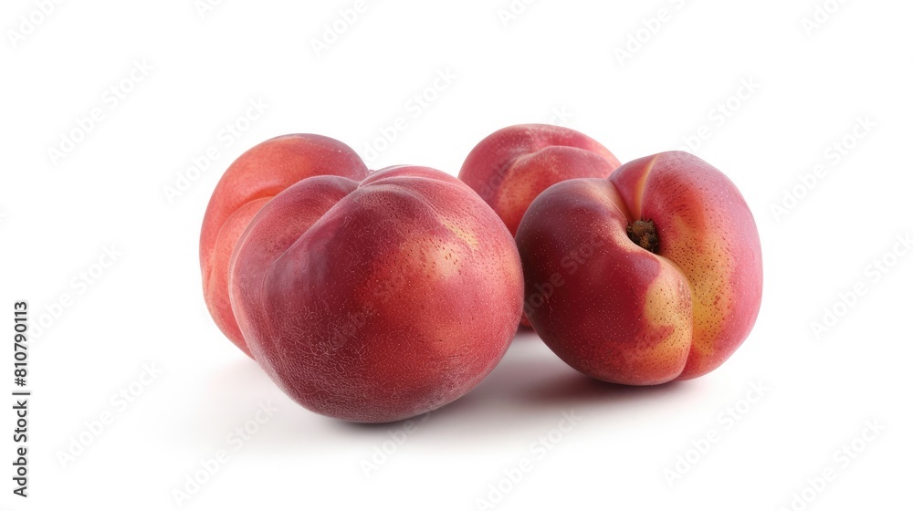 Juicy flat peaches showcased against a crisp white backdrop Juicy flat peaches showcased against a crisp white backdrop