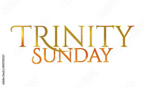 Beautiful Red and Gold Trinity Sunday Typographic Design with soft yellow glowing parts and overlapping curls, isolated on transparent background. Metallic Trinity Sunday Emblem Word Design. 	