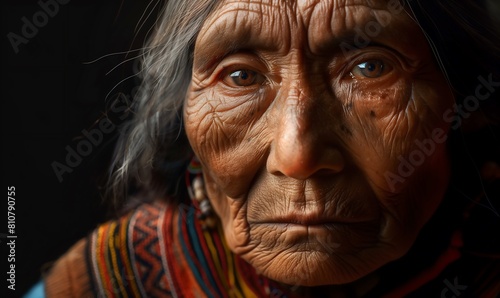 AI generated illustration of an native American old woman s portrait