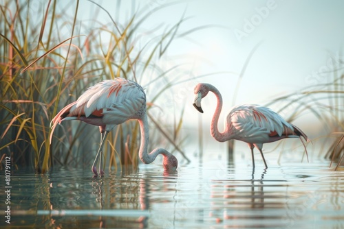 Flamingos in the wild. Birds in their natural habitat. photo