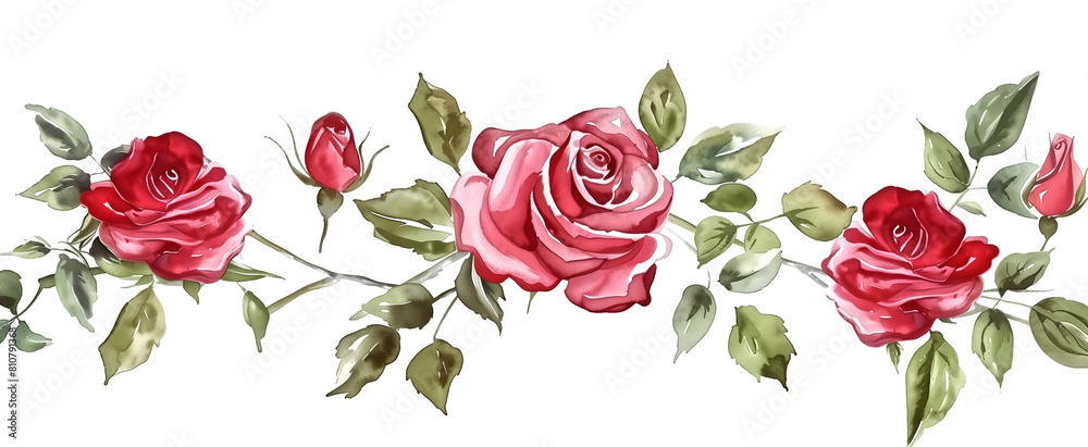 Beautiful roses flowers watercolor style illustration over white