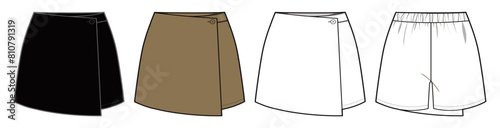 Women’s Short pants, Fashion Flat Sketch Vector Illustration, CAD, Technical Drawing, Flat Drawing, Template, Mockup.

